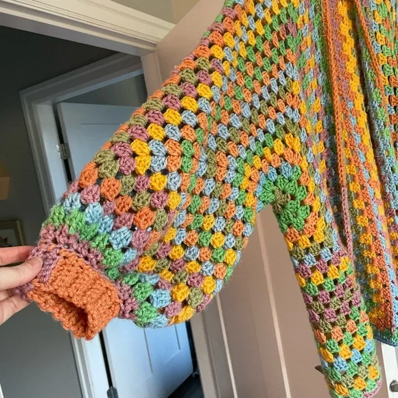 Handmade Colorful Crochet Open-Front Sweater - Picture 4 of 4